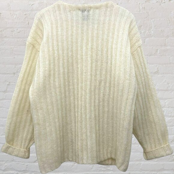 ๐งธ Express Tricot M Vintage Mohair Cardigan Cream Fuzzy 80s 90s Chunky Knit - Picture 3 of 14